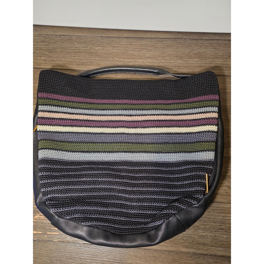 The Sak Collective Black Crochet Leather Striped Hobo Shoulder Bag Multi-Color